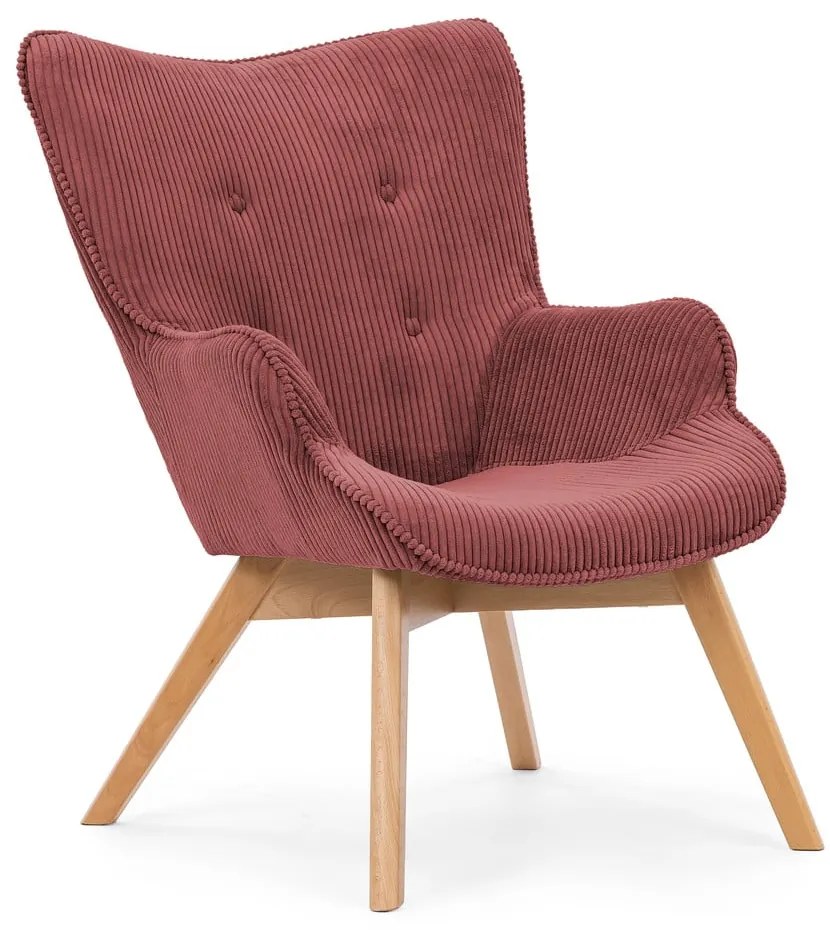 Червен фотьойл с табуретка от рипсено кадифе Niko – Ropez