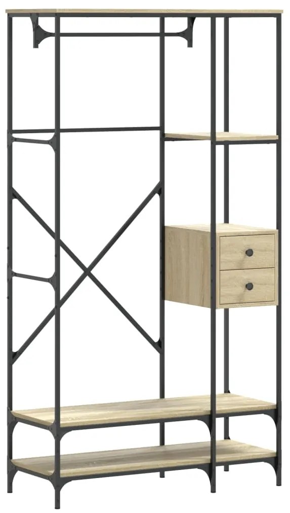 847860 vidaXL Етажерка за дрехи с рафтове, сонома дъб, инженерно дърво