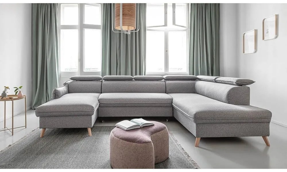 Светлосив U-образен разтегателен диван, десен ъгъл Sweet Harmony - Miuform