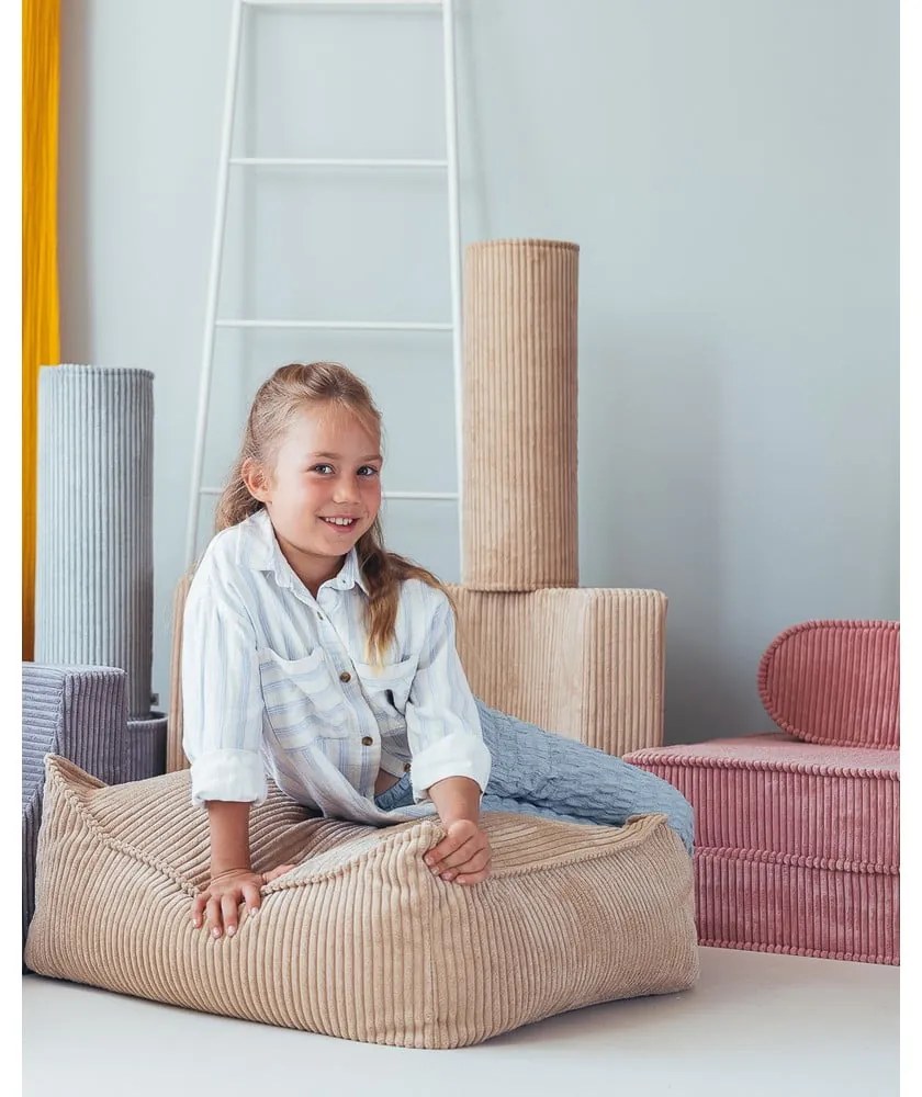 Светлокафяв детски пуф от рипсено кадифе Square – Wigiwama