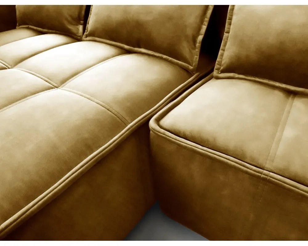 Жълт кадифен разтегателен ъглов диван с място за съхранение (ляв ъгъл) Campo – ELTAP