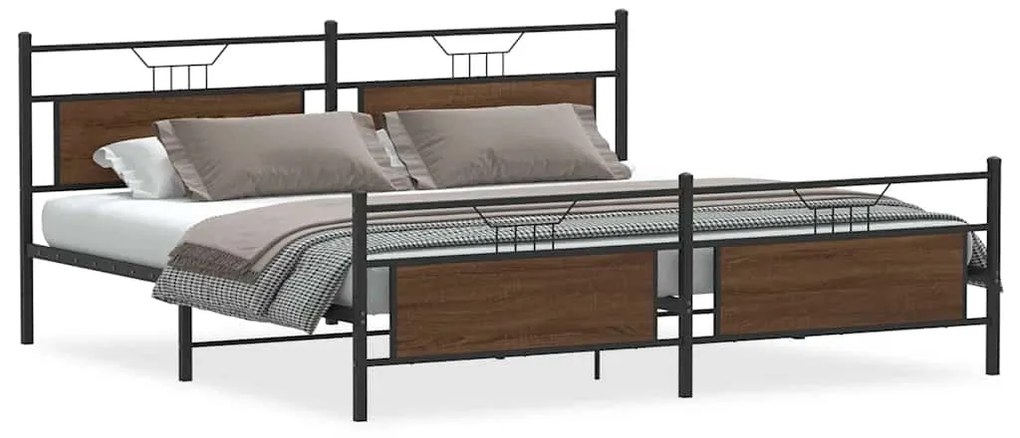 3325105 vidaXL Метална рамка за легло, без матрак, кафяв дъб, 193x201 см