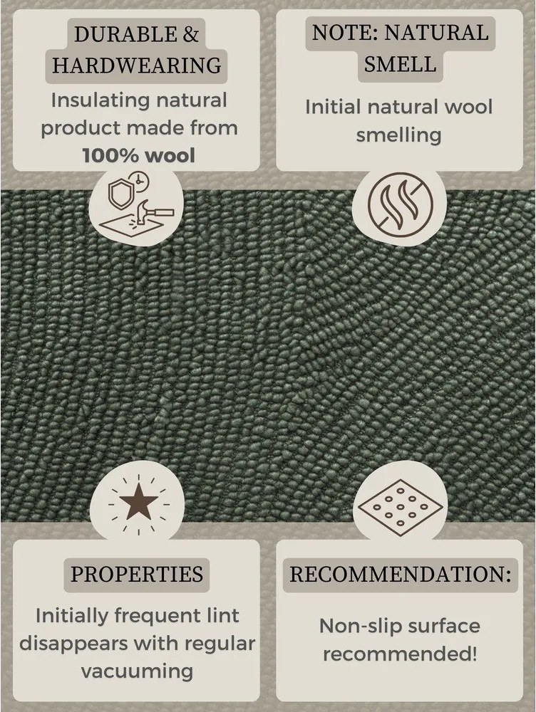 Тъмнозелен ръчно изработен вълнен килим 200x300 cm Calmio – Hanse Home