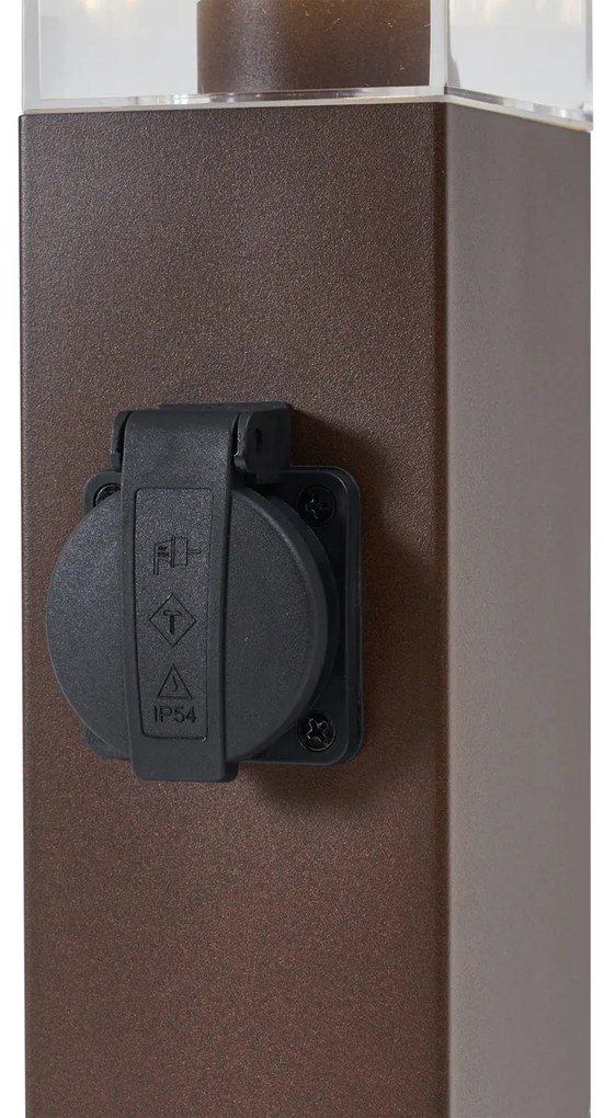 Външна лампа ръждивокафява с прозрачно стъкло 45 см IP44 с контакт и сензор за движение - Malios