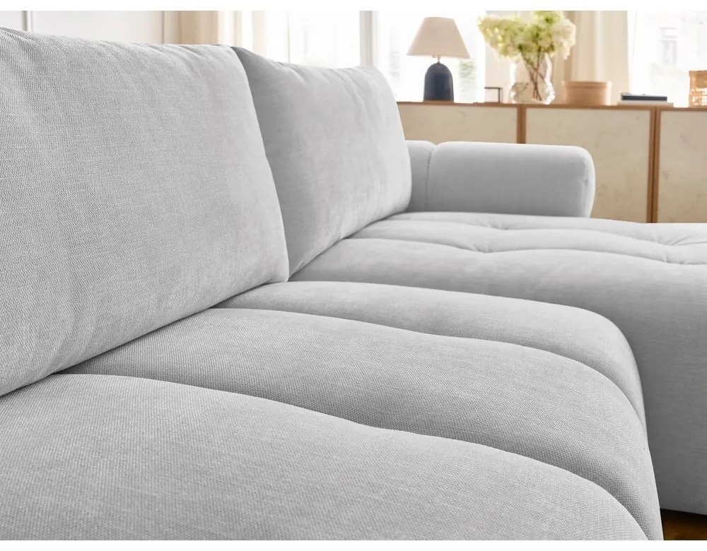 Светлосив сгъваем/с място за съхранение ъглов диван (десен ъгъл) Fuji – Bobochic Paris