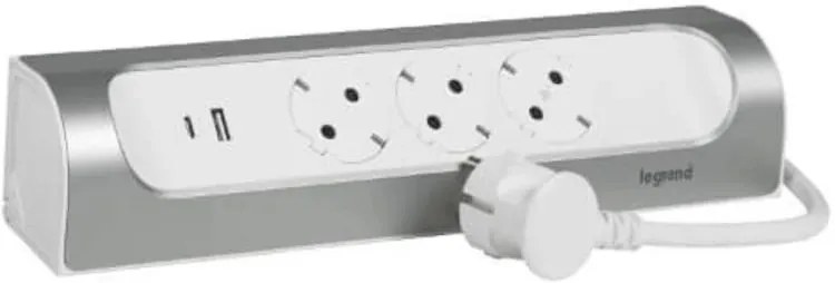 Legrand Разклонител ъглов сив 3x2P+E с кабел 1 метър с USB A+C 3A 15W Corner NEW  - 694502