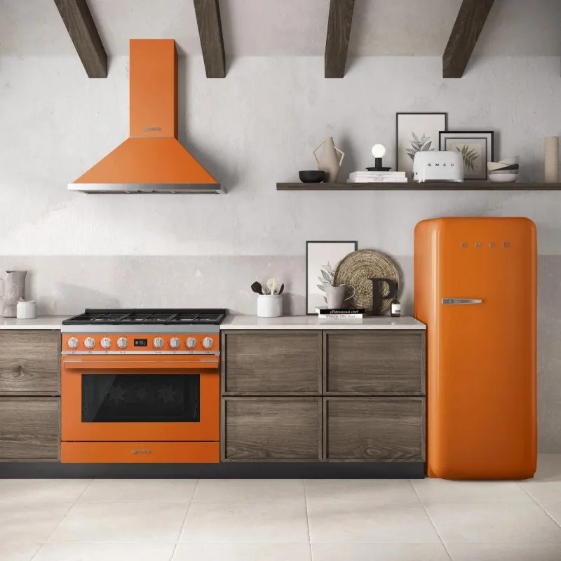 Абсорбатор SMEG Portofino KPF9OR, 275W, А+, 781 м3/ч, 3 скорости, 3 филтъра, Антивъзвръщателен клапан, Инокс, LED, Оранжев