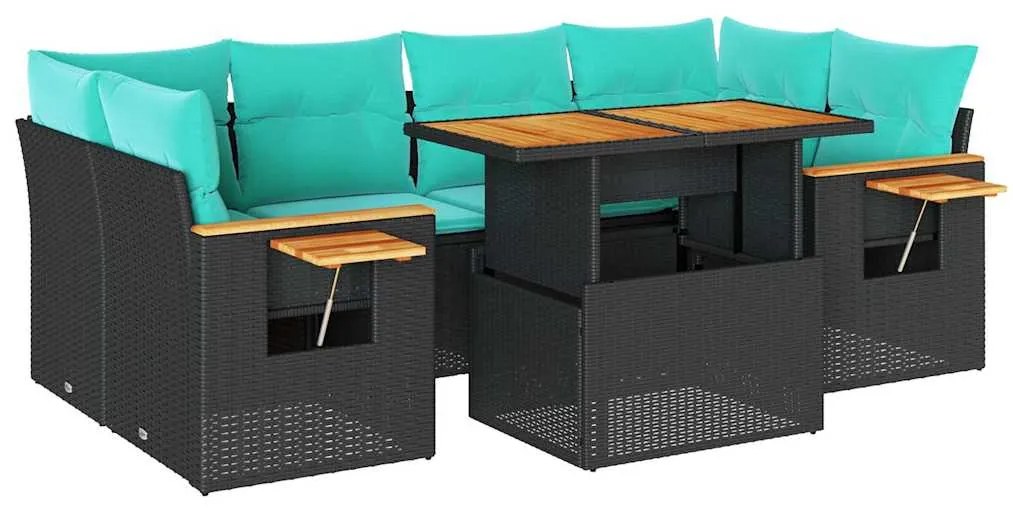 3327564 vidaXL Градински комплект диван с възглавници 7 части черен полиратан