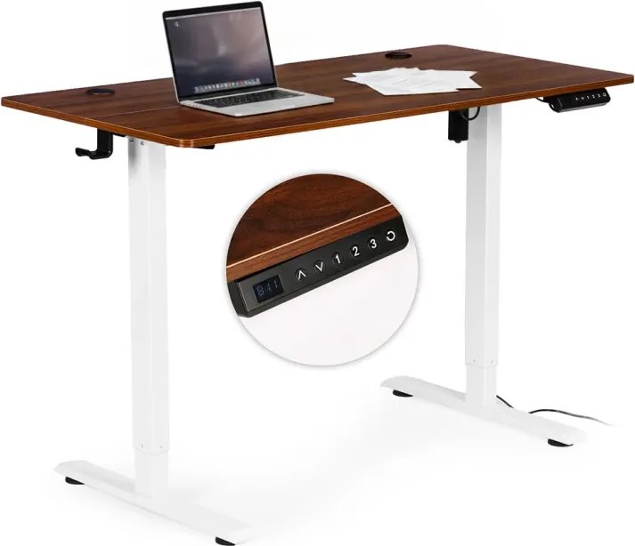 Електрическа работна маса с регулиране на височината и бели крака - 120 x 60 cm