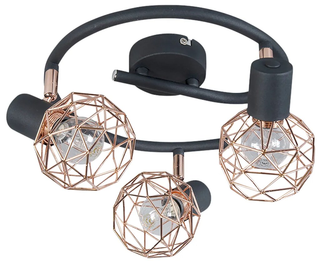 Модерен прожектор черен с мед 3-светлина - Mesh