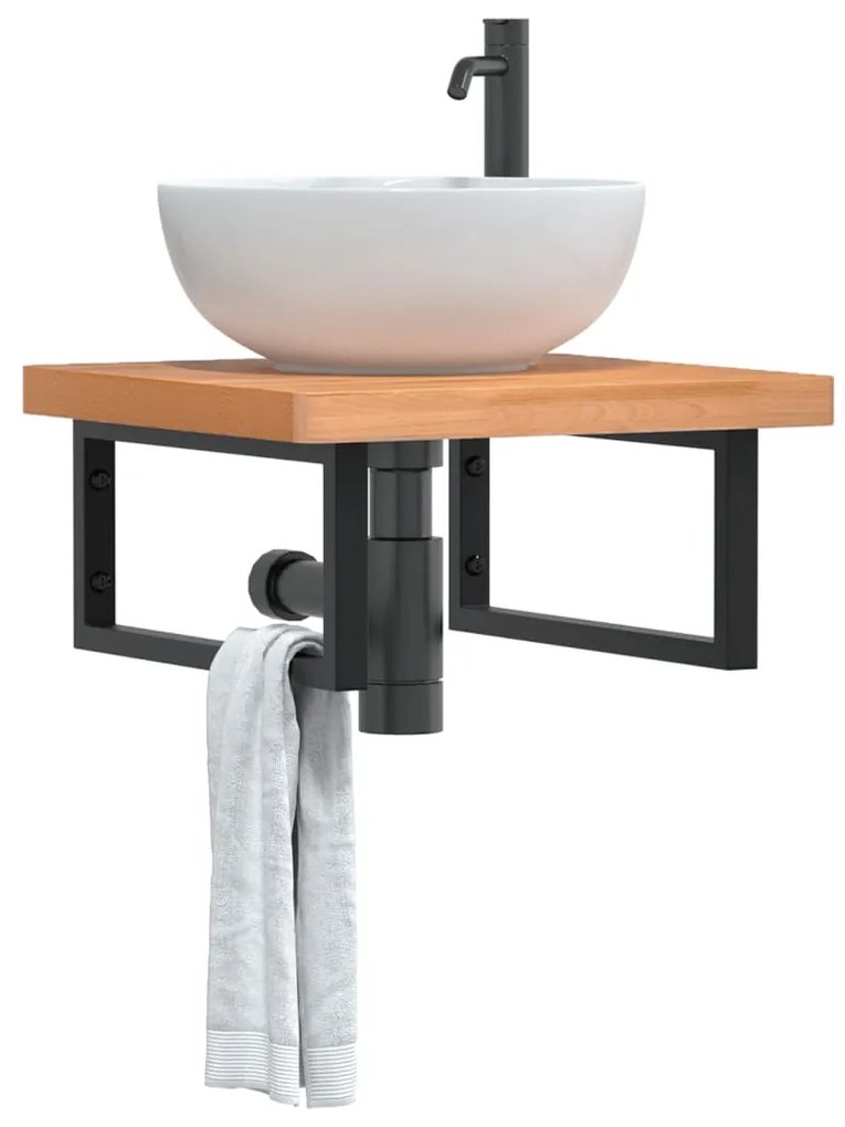 3302429 vidaXL Стенен рафт за мивка, стомана и масивно дърво бук