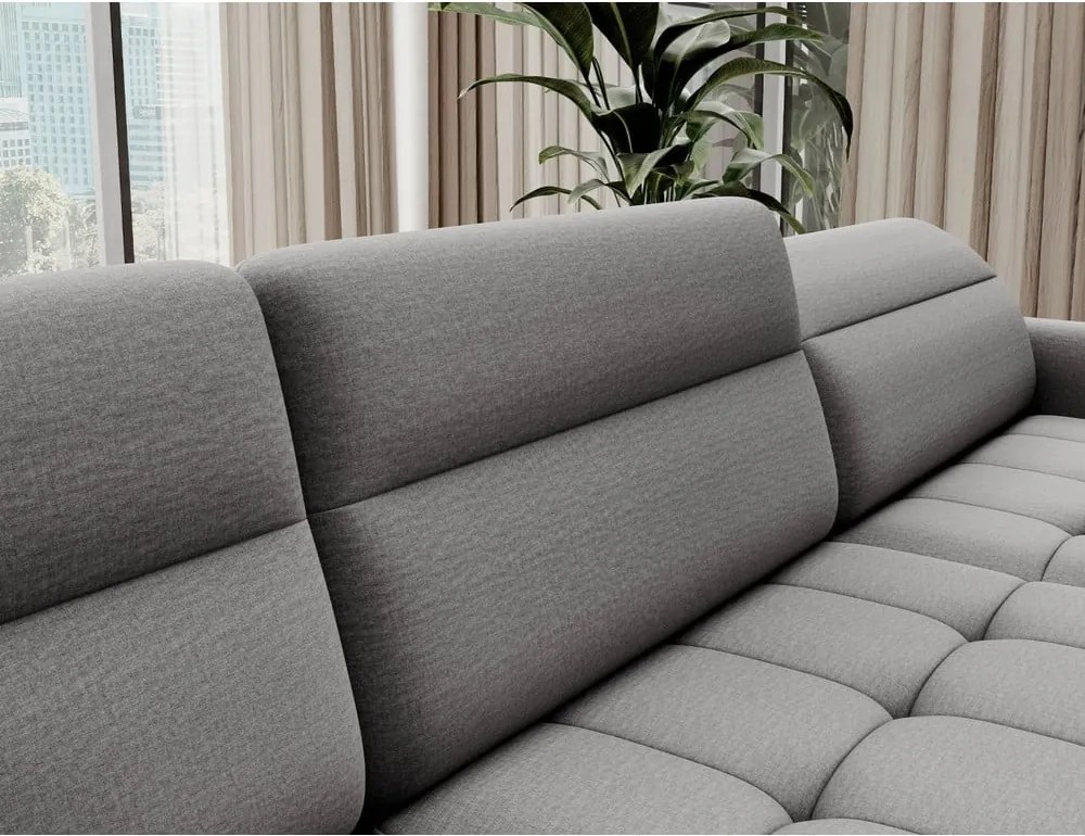 Светлосив кадифен разтегателен ъглов диван с място за съхранение (ляв ъгъл U форма) Berrto – ELTAP