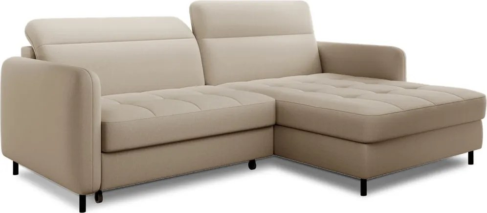Бежов кадифен разтегателен ъглов диван с място за съхранение (десен ъгъл) Gomsi – ELTAP