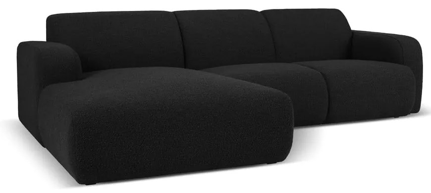 Черен ъглов диван от плат букле (ляв ъгъл) Molino - Micadoni Home