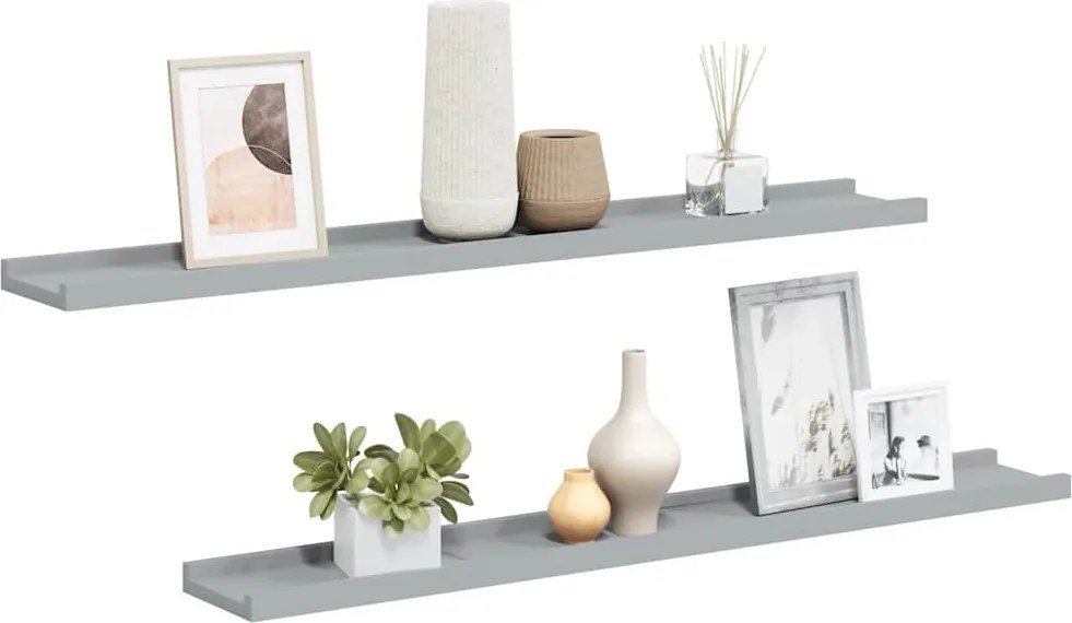 323936 vidaXL Рафтове за фоторамки, 2 бр, сиви, 80x9x3 см, МДФ