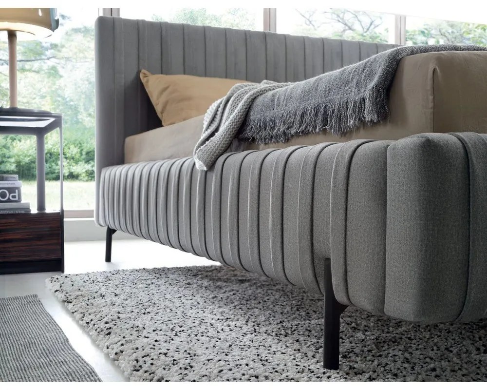 Сиво двойно тапицирано легло с място за съхранение и включена подматрачна рамка 160x200 cm Plissa – ELTAP