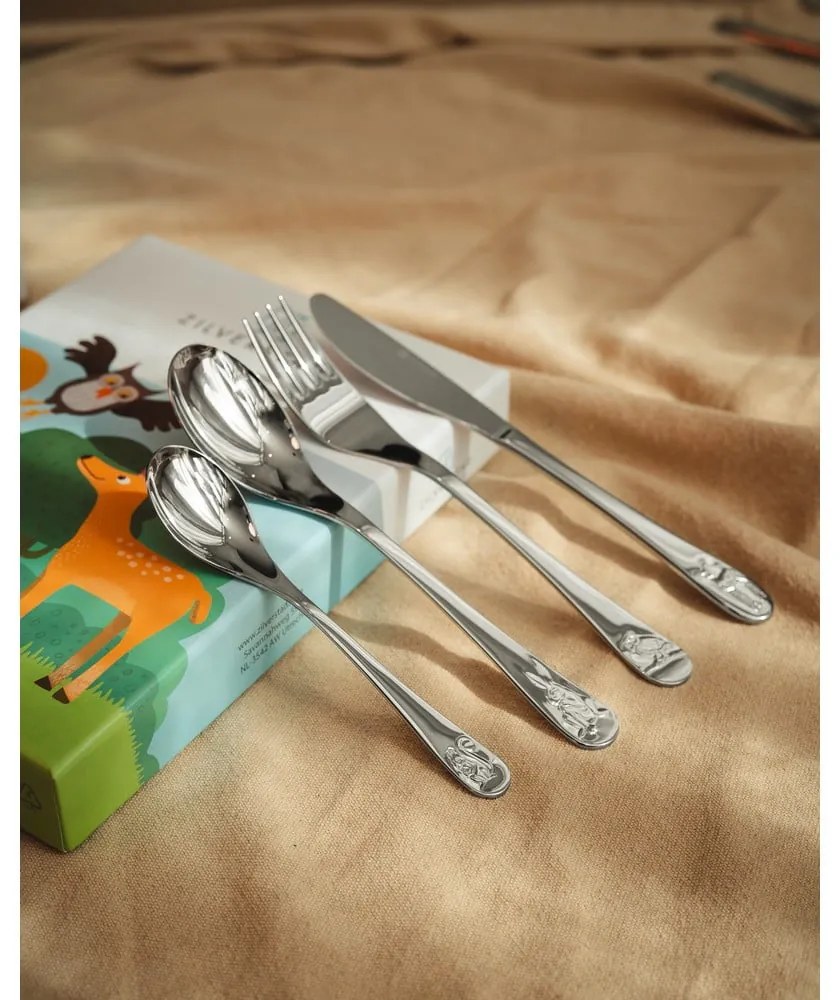 Детски прибори за хранене от неръждаема стомана в сребристо 4 бр. Forest Animals – Zilverstad