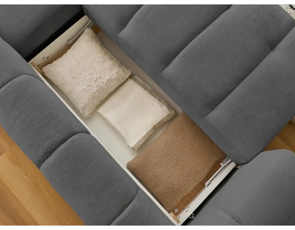 Тъмносив сгъваем/с място за съхранение ъглов диван (десен ъгъл) Fuji – Bobochic Paris