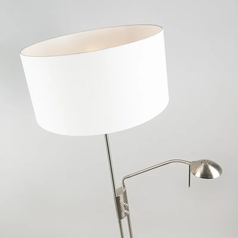 Подова лампа от стомана и бяла с регулируема лампа за четене - Luxor