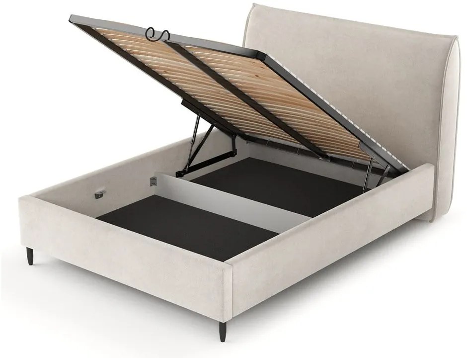 Кремаво тапицирано двойно легло с място за съхранение с включена подматрачна рамка 180x200 cm Shell – Maison de Rêve