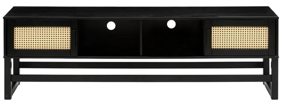 Черна телевизионна масичка от борова дървесина с ратанови вратички Jolene - Støraa