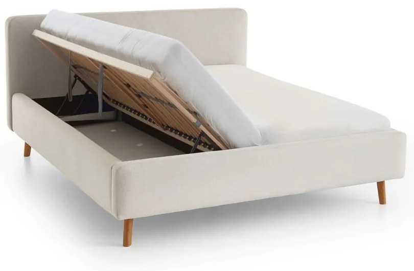 Кремаво тапицирано двойно легло с място за съхранение с включена подматрачна рамка 160x200 cm Mattis – Meise Möbel