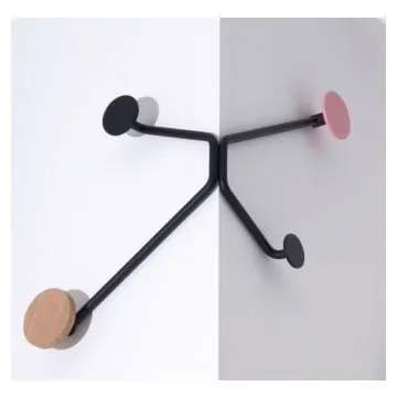Черна стенна закачалка за външен ъгъл с розов детайл Hook - Gazzda