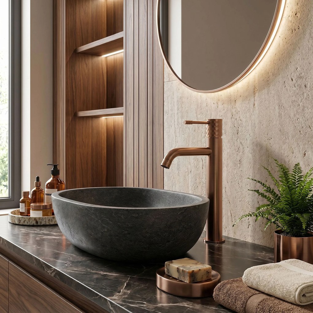 Смесител за мивка Rea Lungo Diamond Brush Brush Copper High