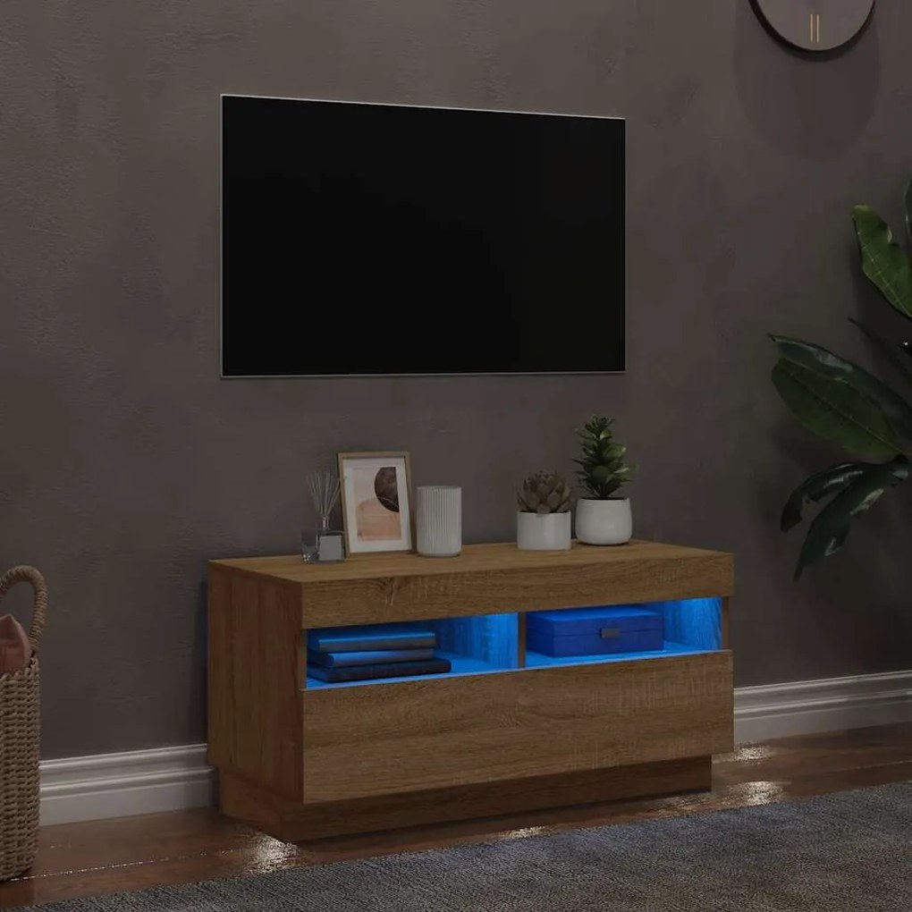 804448 vidaXL ТВ шкаф с LED осветление, дъб сонома, 80x35x40 см