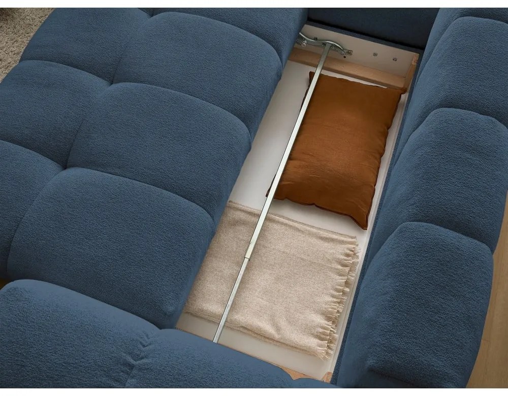 Тъмносин шенилов сгъваем/с място за съхранение ъглов диван (ляв ъгъл/L форма) Everest – Bobochic Paris