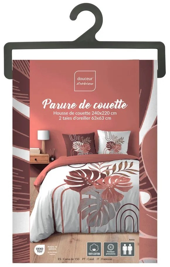 Бяло/розово двойно удължено памучно спално бельо 240x220 cm Astria – douceur d'intérieur