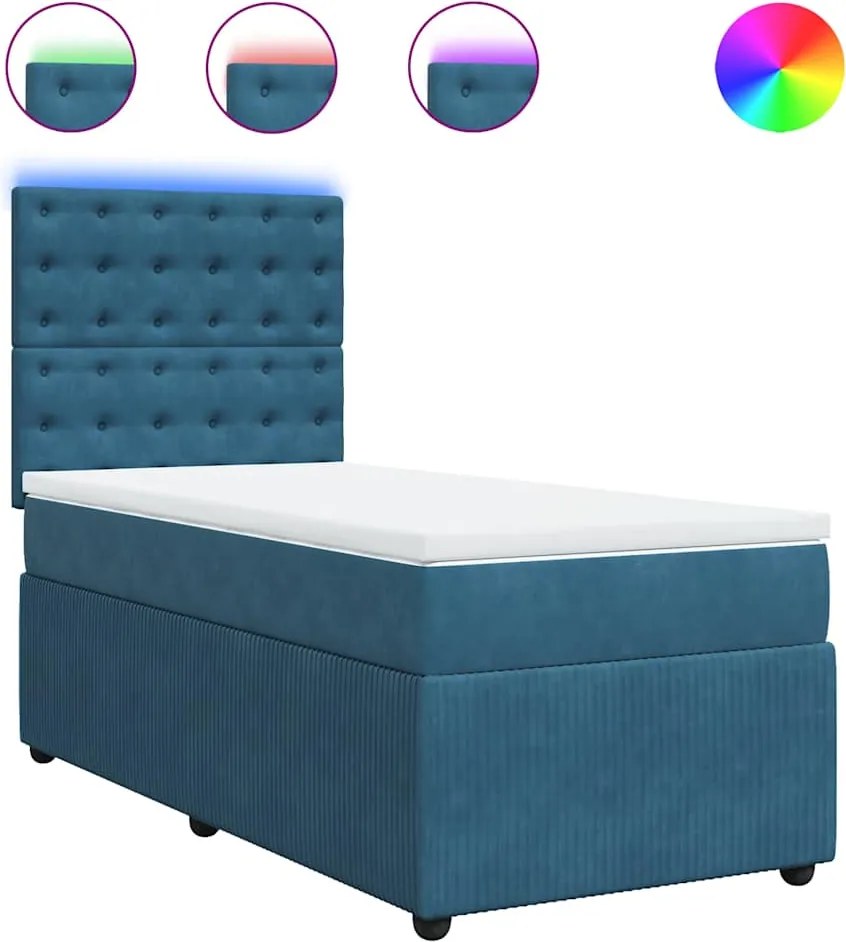 3294578 vidaXL Боксспринг легло с матрак, синьо, 100x200 см, кадифе