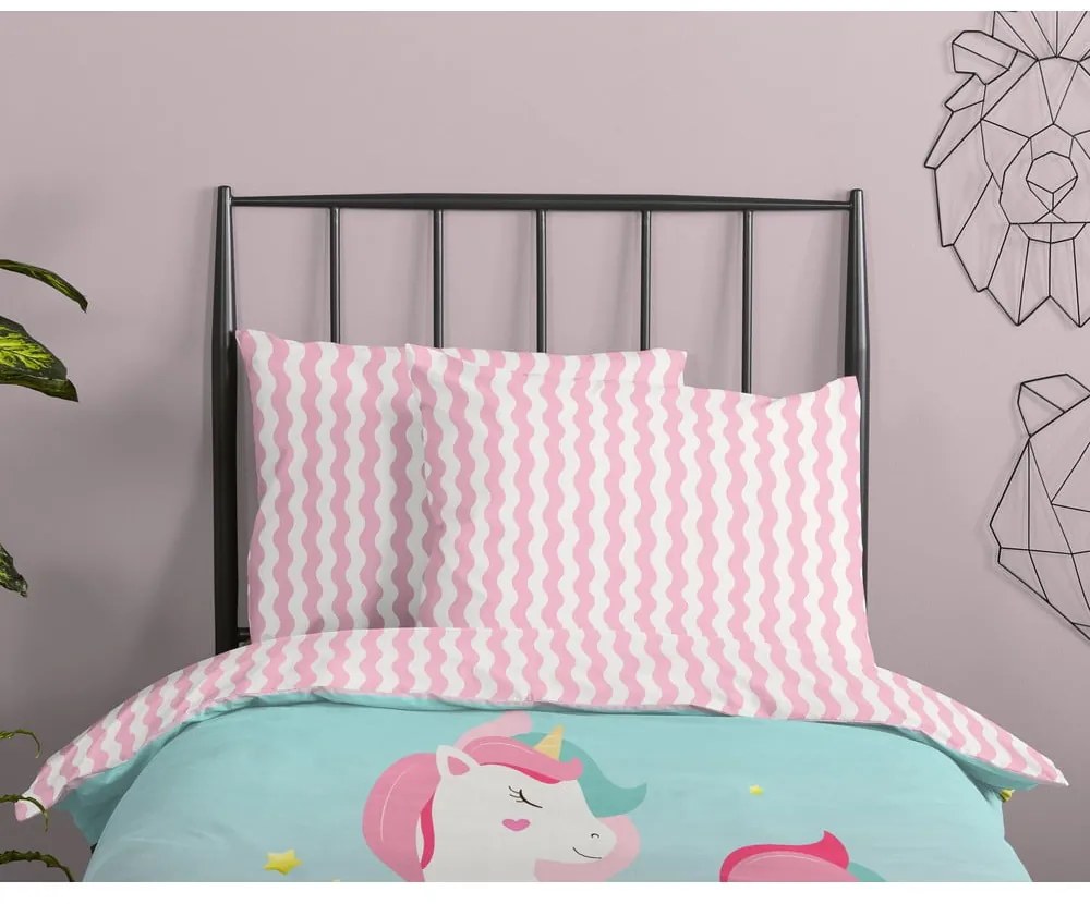 Розово-тюркоазено единично памучно детско спално бельо 140x200 cm Sweety – Good Morning