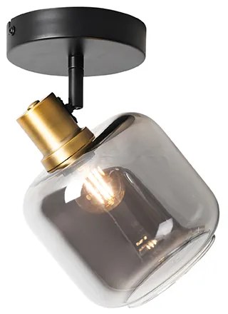 Дизайнерски таванен прожектор черен със злато и опушено стъкло - Zuzanna