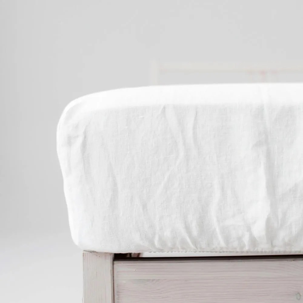 Бял еластичен чаршаф със смес от лен 180x200 cm – Linen Tales