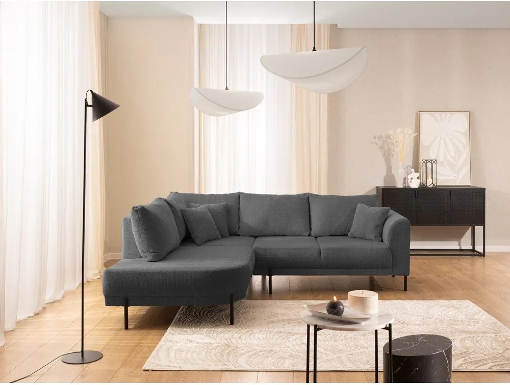 Тъмносив шенилов ъглов диван (ляв ъгъл/L форма) Mauris – Ropez