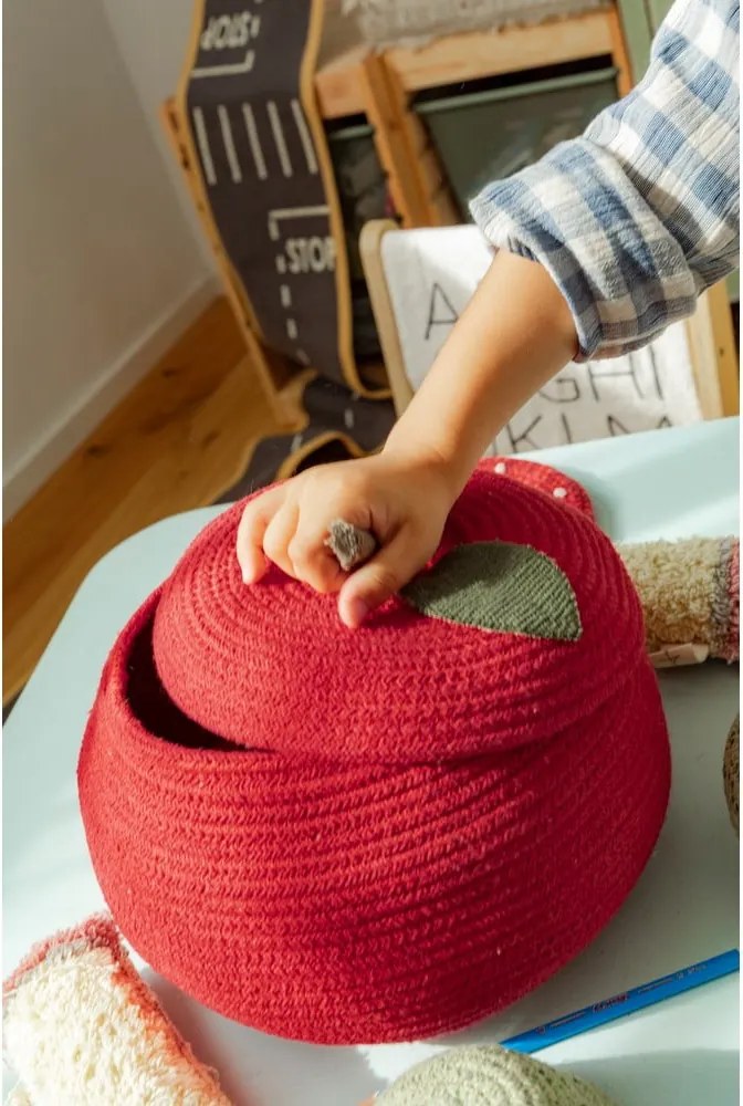 Червена текстилна детска кошница за играчки ø 28x20 cm Apple – Lorena Canals
