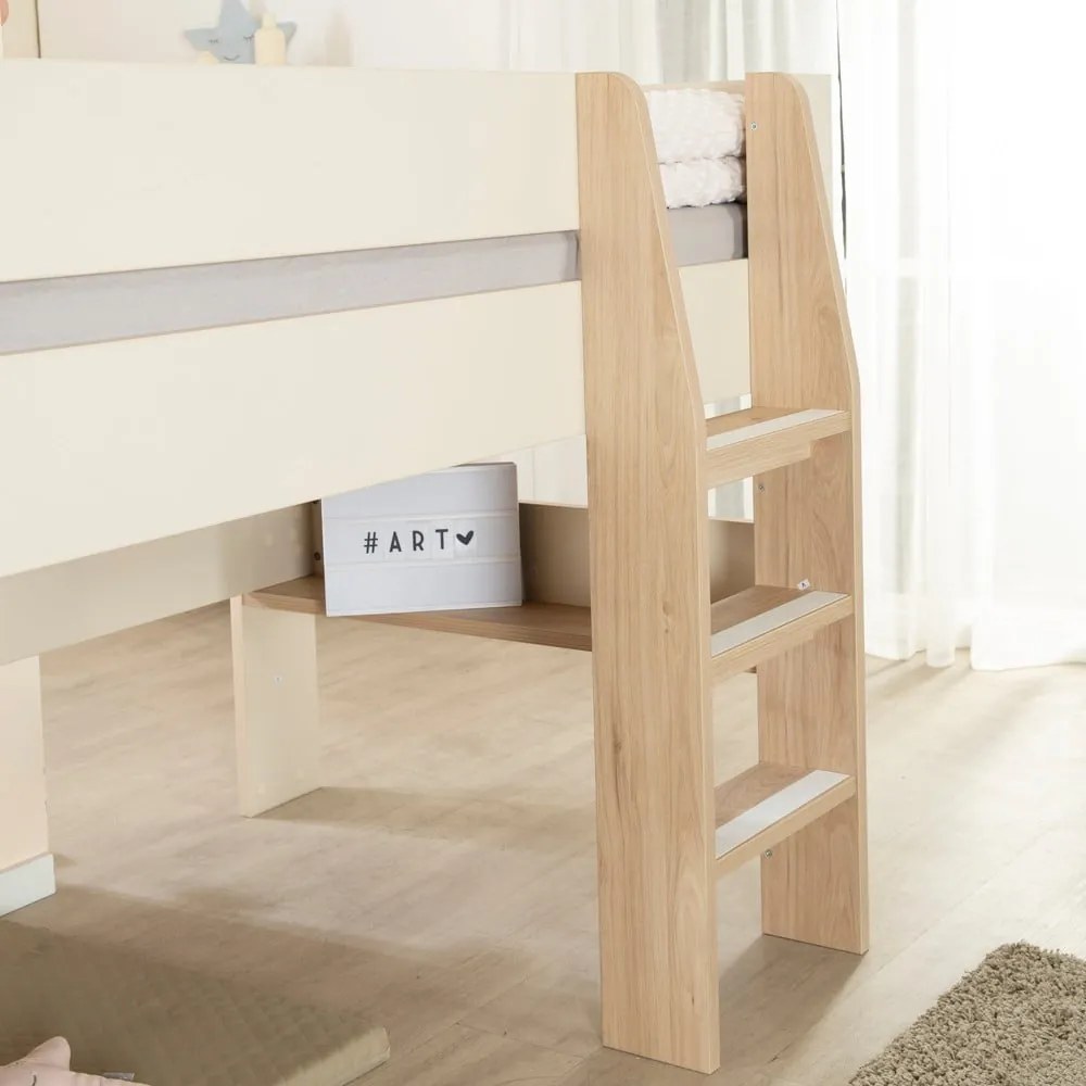 Бежово детско легло 90x200 cm повдигнато без ламелно дъно Loft – Roba