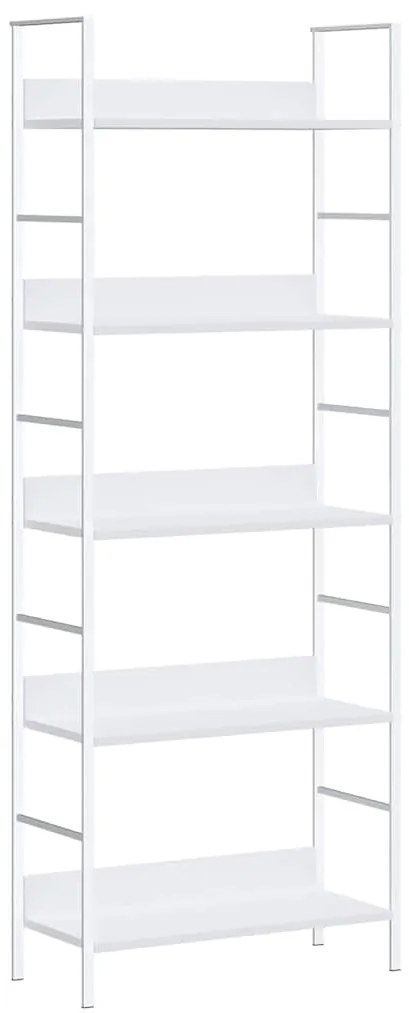 288228 vidaXL Библиотека с 5 рафта, бяла, 60x27,6x158,5 см, инженерно дърво