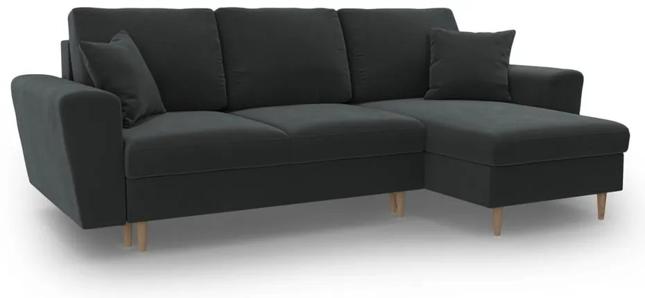 Тъмносив кадифен разтегателен ъглов диван с място за съхранение Kyoto – Cosmopolitan Design