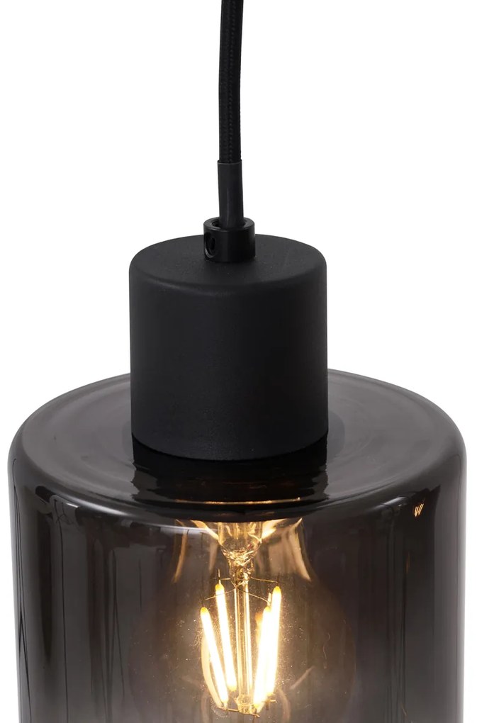 Модерен висящ полилей черен с димно стъкло 4-светлинен - Dame