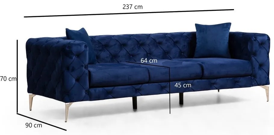 Тъмносин кадифен диван 237 cm Como – Artie
