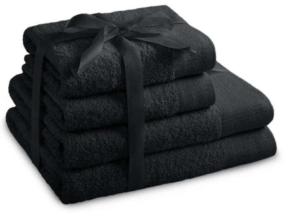 Черни памучни хавлии и кърпи за баня в комплект 4 бр. от тери Amari – Restilo