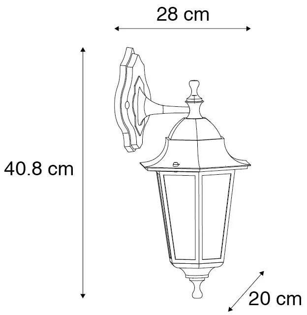 Класически външен стенен фенер черен IP44 - New Orleans down