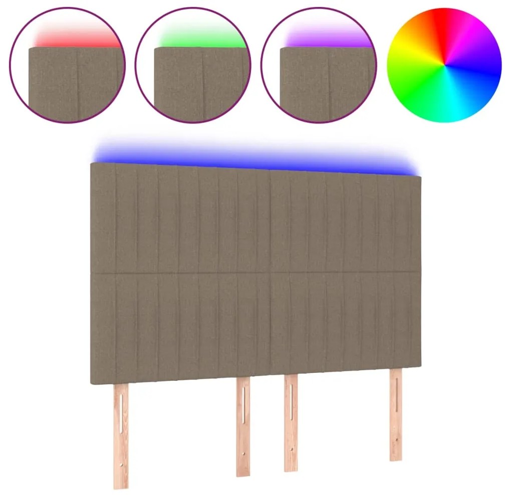 3122664 vidaXL LED горна табла за легло, таупе, 144x5x118/128 см, плат
