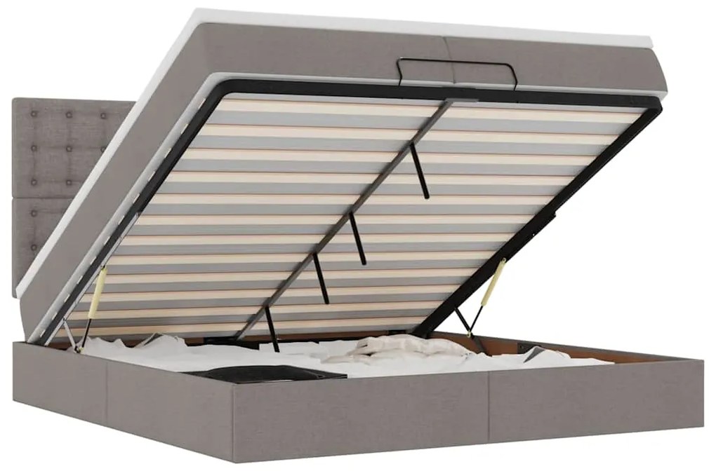 3314201 vidaXL Османска легло с матрак и LED, таупе, 200x200 см, плат