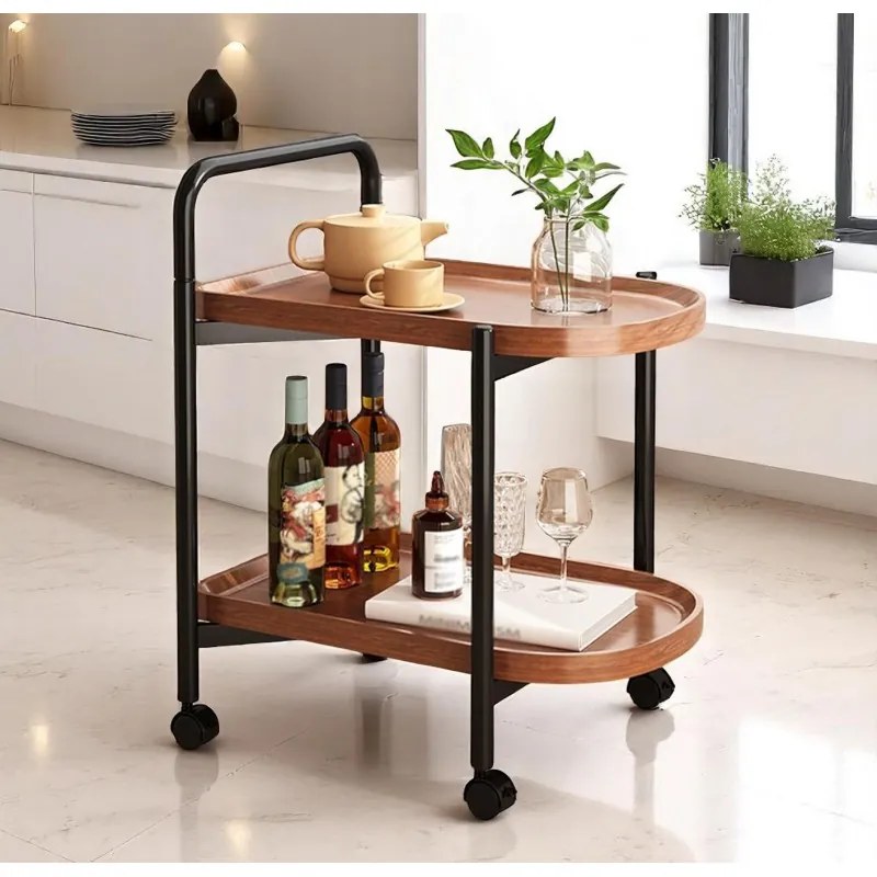 Мобилна масичка за кафе на колелца на две нива