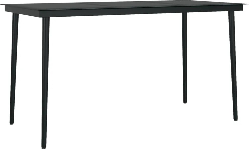318750 vidaXL Градинска трапезна маса, черна, 140x70x74 см, стомана и стъкло