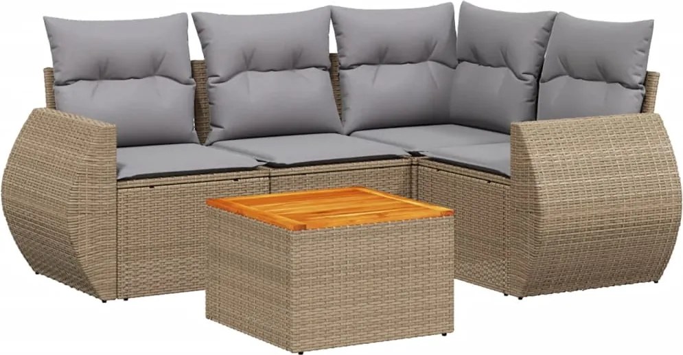 3257319 vidaXL Градински комплект диван с възглавници 5 части бежов полиратан