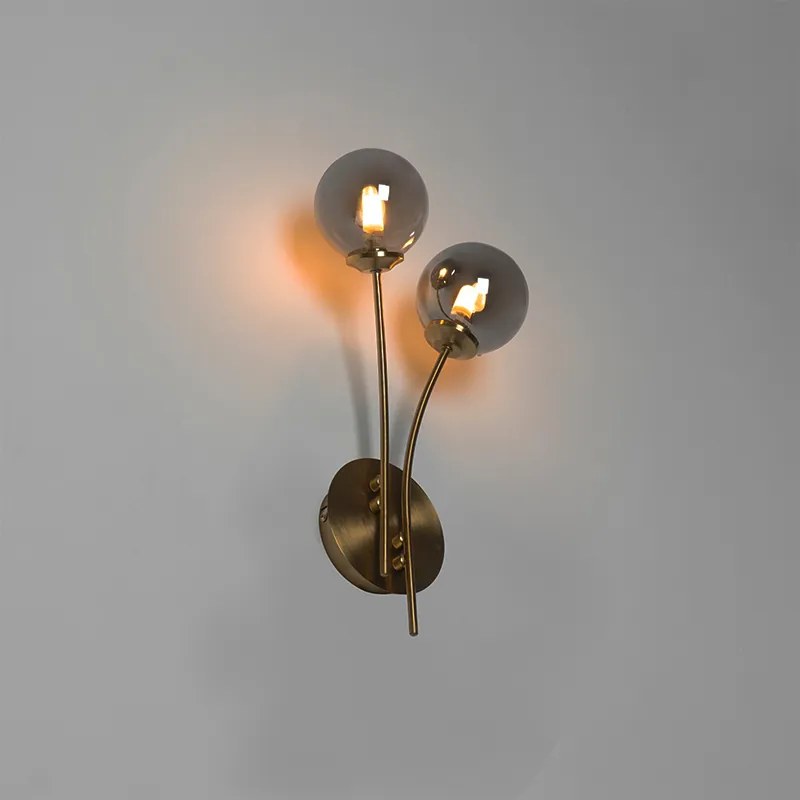 Модерен стенен аплик златен 2-лампи с опушено стъкло - Атина